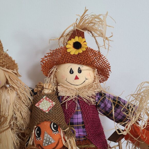 Four Scarecrow Friends Tabletop Harvest Decorations Fall Autumn Halloween Decor - Picture 4 of 10